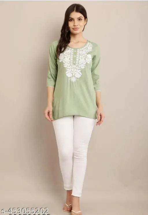 Women Trending Embroidered Short Kurti For Women And Girls