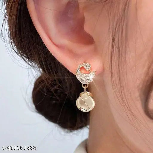 Miraclewood korean Design Earring For Girls & Women Korean Glorious Pearl Gold Plated style Peacock and white motiEarring for Women Cubic Zirconia, Diamond, Pearl Alloy Drops & Danglers, Hoop Earring, Stud Earring