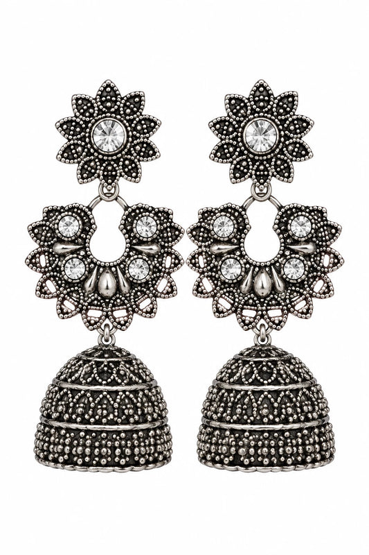 Combo of 4 Pair New Latest Design Drop & Dangles Hoop Jhumki Oxidised Silver Earrings for women/girls