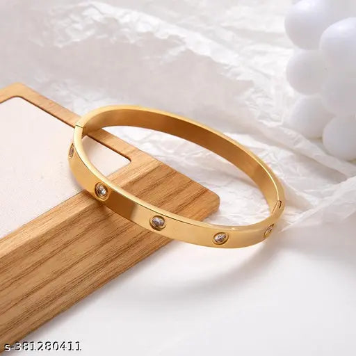 Royatto® High Quality Stainless Steel Cubic Zirconia Crystal Full Stone Gold Bangle Bracelet For Women Gifts Valentine's Day bracelet New arrival BGL21  