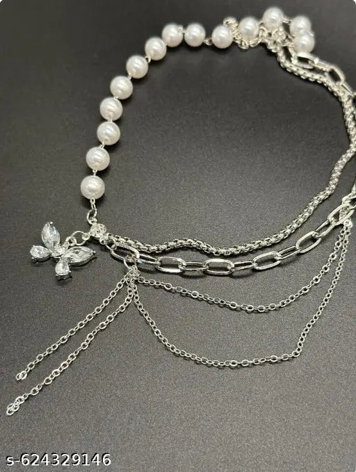 Choker Elegant Women's Rhinestone Pearl Necklace For Girl Zircon Butterfly Tassel Clavicle Chain Exquisite Multilayer Neck Jewelry Gift