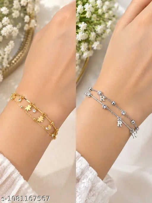 2 BRACELET GOLD AND SILVER