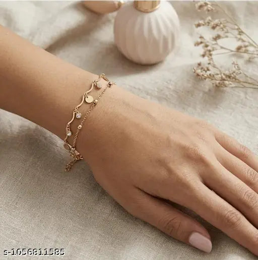 Premium Korean Aesthetic Black Butterfly Double Layer Chain Bracelet with Crystal Drops Anti Tarnish Jewelry for Women & Girls