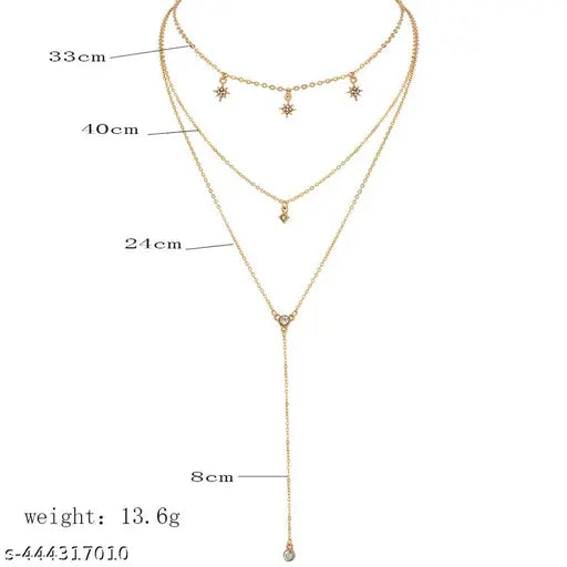 Vassaley Three Layered Star Studs Pendant Necklace For Girls And Women