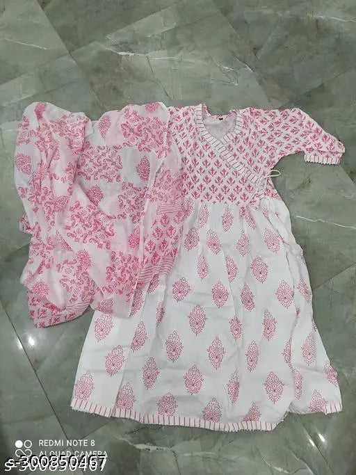 anarakali kurti and dupatta pink