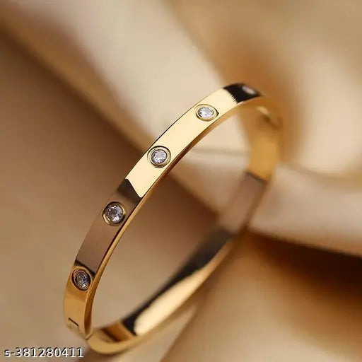 Royatto® High Quality Stainless Steel Cubic Zirconia Crystal Full Stone Gold Bangle Bracelet For Women Gifts Valentine's Day bracelet New arrival BGL21  