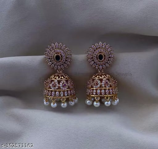 PREMIUM QUALITY CZ MATTE FINISH AD STONE JHUMKA