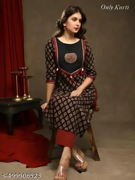 Traditional Cotton Ajrakh Printed Kurti For Women