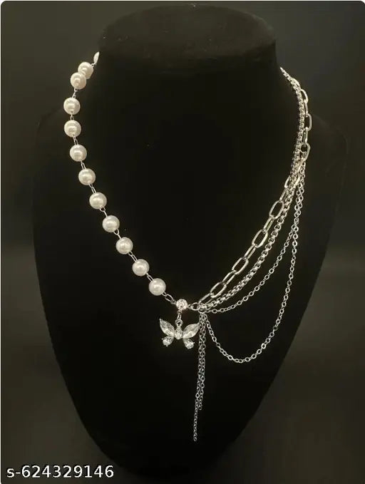 Choker Elegant Women's Rhinestone Pearl Necklace For Girl Zircon Butterfly Tassel Clavicle Chain Exquisite Multilayer Neck Jewelry Gift