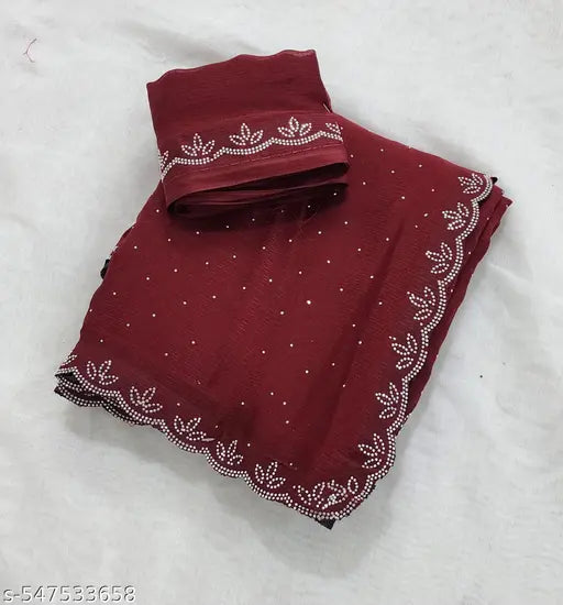 New design fancy saree with Hand work party wear & fastive wear saree With hot fix Blouse