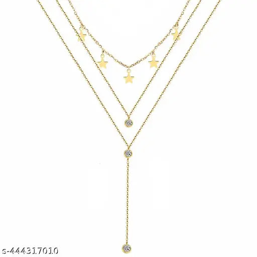 Vassaley Three Layered Star Studs Pendant Necklace For Girls And Women