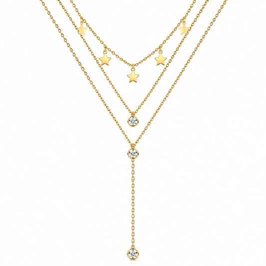 Vassaley Three Layered Star Studs Pendant Necklace For Girls And Women