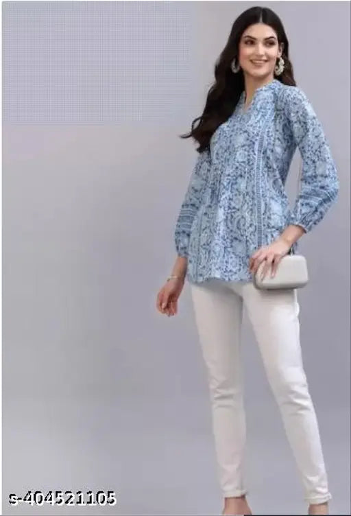 WOMEN'S JAIPURI FLORAL SHORT KURTA ,FLORAL SHORT KURTA,SHORT KURTA FOR JEANS