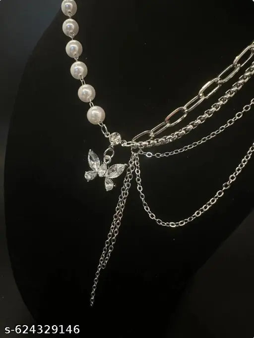 Choker Elegant Women's Rhinestone Pearl Necklace For Girl Zircon Butterfly Tassel Clavicle Chain Exquisite Multilayer Neck Jewelry Gift