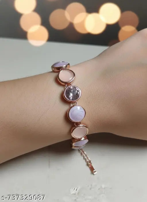 Cygnelle Jewellery Rose Gold Plated Round Stone Bracelet for Women & Girls