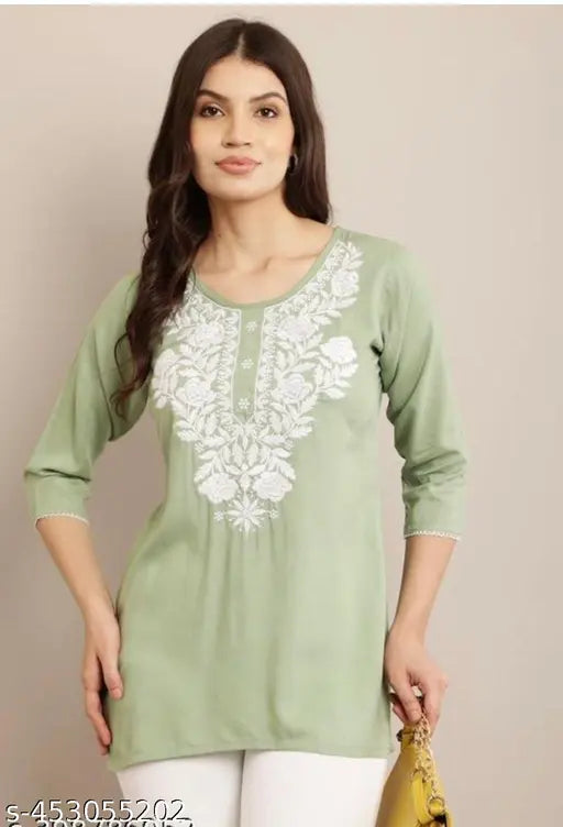 Women Trending Embroidered Short Kurti For Women And Girls