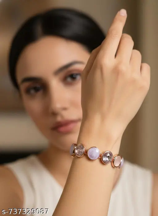 Cygnelle Jewellery Rose Gold Plated Round Stone Bracelet for Women & Girls