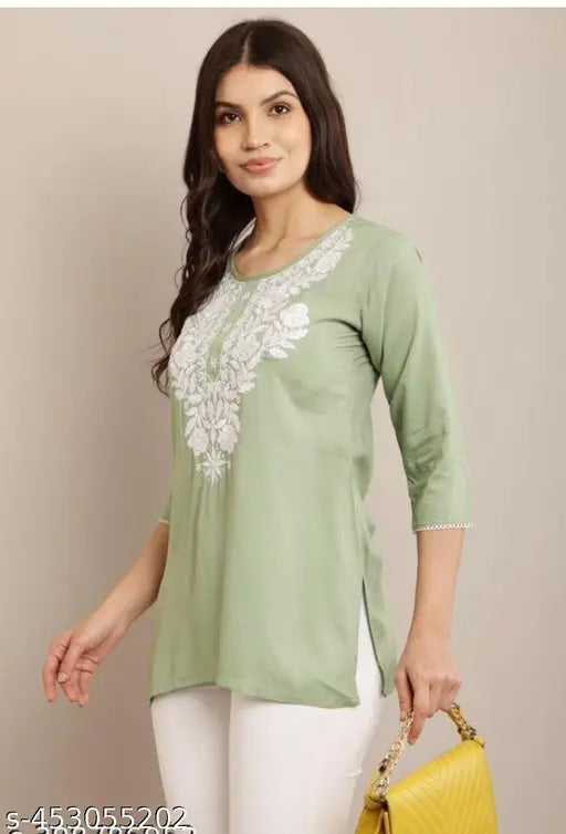 Women Trending Embroidered Short Kurti For Women And Girls