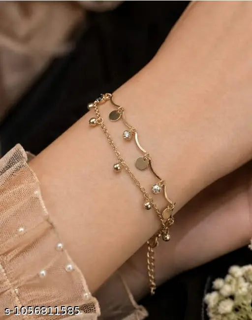 Premium Korean Aesthetic Black Butterfly Double Layer Chain Bracelet with Crystal Drops Anti Tarnish Jewelry for Women & Girls