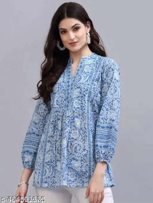WOMEN'S JAIPURI FLORAL SHORT KURTA ,FLORAL SHORT KURTA,SHORT KURTA FOR JEANS