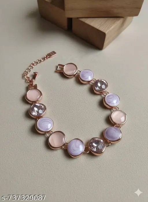 Cygnelle Jewellery Rose Gold Plated Round Stone Bracelet for Women & Girls