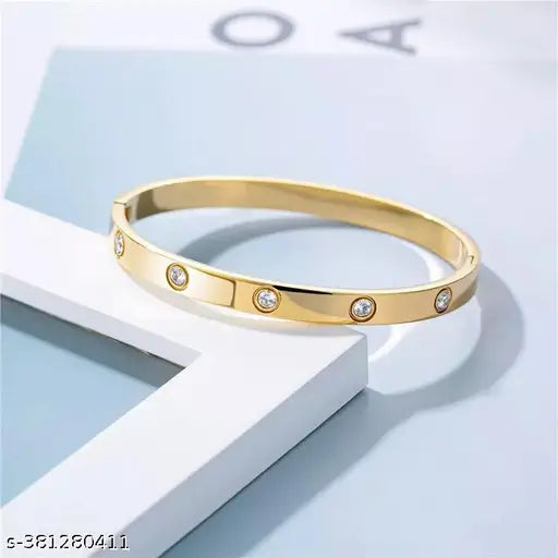 Royatto® High Quality Stainless Steel Cubic Zirconia Crystal Full Stone Gold Bangle Bracelet For Women Gifts Valentine's Day bracelet New arrival BGL21  